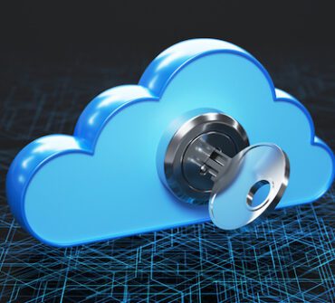 Cloud with key inserted in the middle, a visual concept of cloud application security systems.