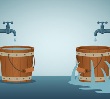 Drawing of a bucket with many holes, slowly leaking water enough to make a business sink.